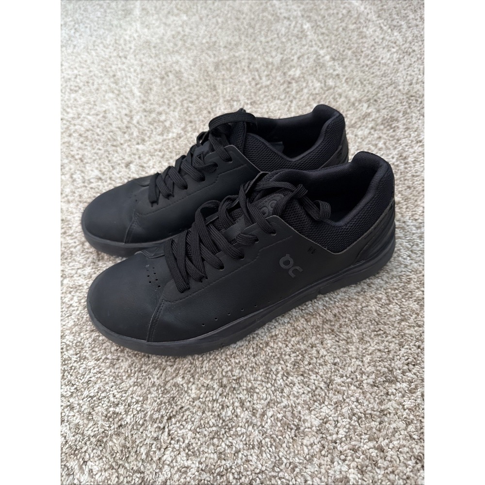 On THE ROGER Advantage Men's Size 8 Black Vegan Leather Tennis Sneakers 48.98106